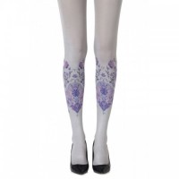 Grey Alice In Wonderland Tights with A Floral Pattern