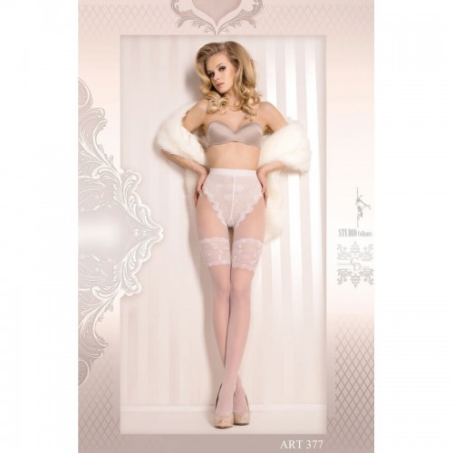 White Extremely Sheer Tights with A Stunning Imprinted Floral Design At The Top