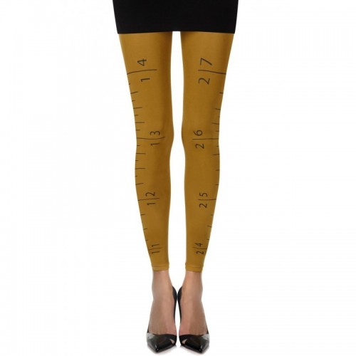 Mustard Opaque 120 Denier Footless Tights With Black Measurement Ferule Print