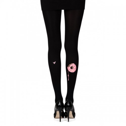 Black Colourprint Opaque Black 120 Denier Sheer Tights With Colourful Appetizing Donut Print