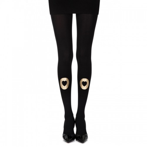 Black & Gold Opaque 120 Denier Sheer Tights With Gold Print In The Shape Of A Circle