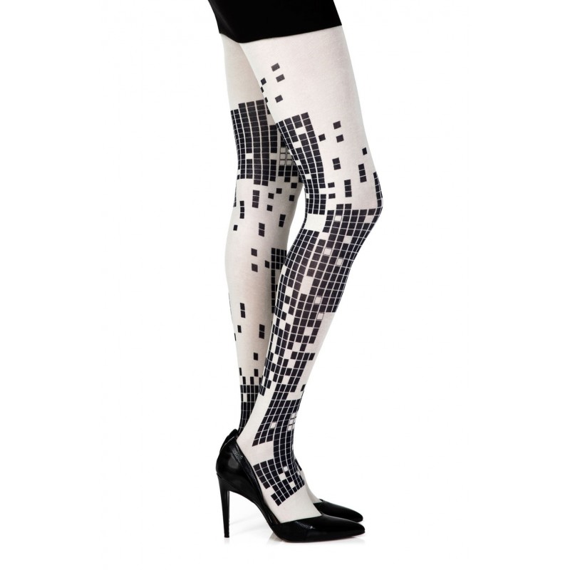 Cream Opaque 100 Denier Reeve Sheer Tights With Black Checkers