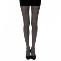 Grey & Black Opaque 120 Denier Tights With Horizontal Stripes