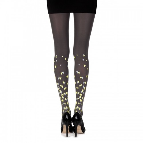 Grey & Yellow Opaque 120 Denier Tights With Little Yellow & Grey Hearts