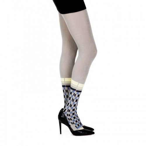 Light Grey 100 Denier Reeve Sheer Tights With Colourful Socks Print On The Lower Legs