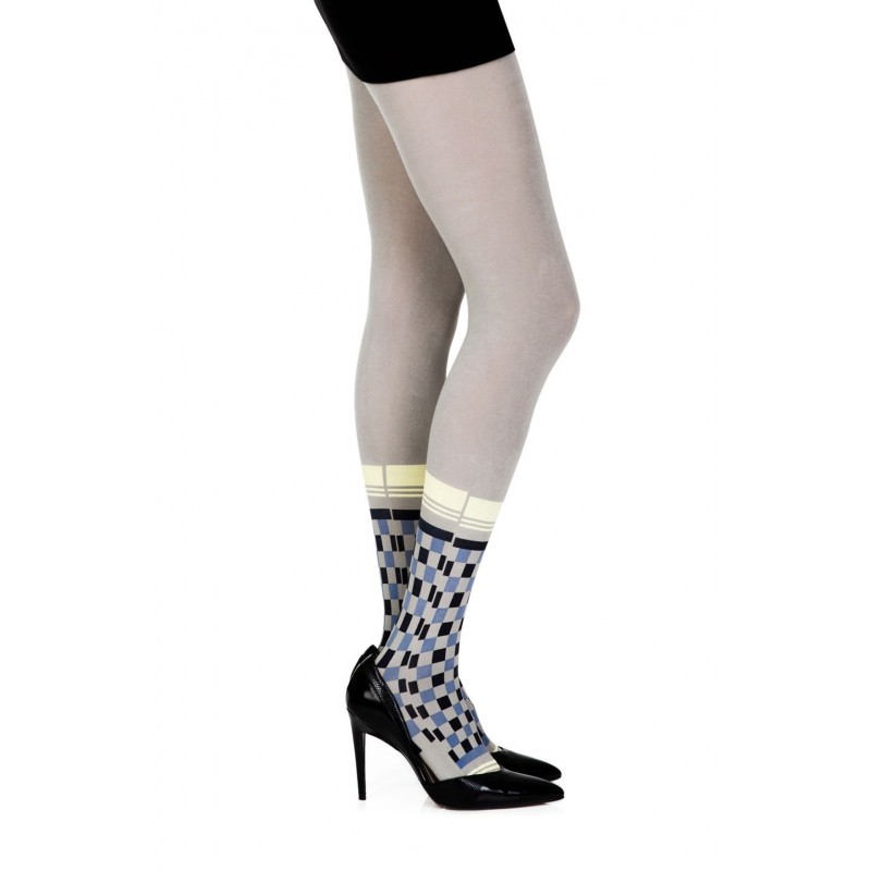 Light Grey 100 Denier Reeve Sheer Tights With Colourful Socks Print On The Lower Legs