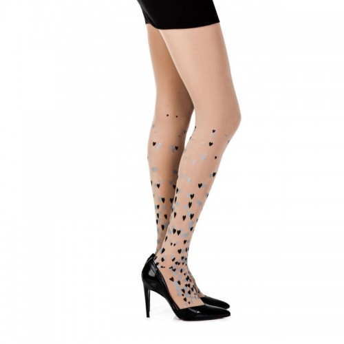 Colourprint Opaque 120 Denier Sheer Tights With Little Gray & Black Hearts Print