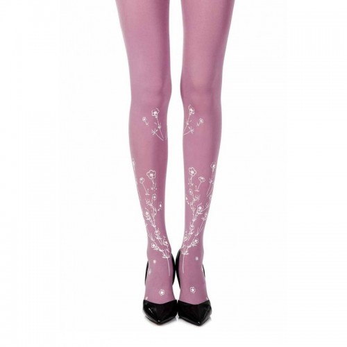 Opaque Violet 120 Denier Tights With Cream Bouquet Design