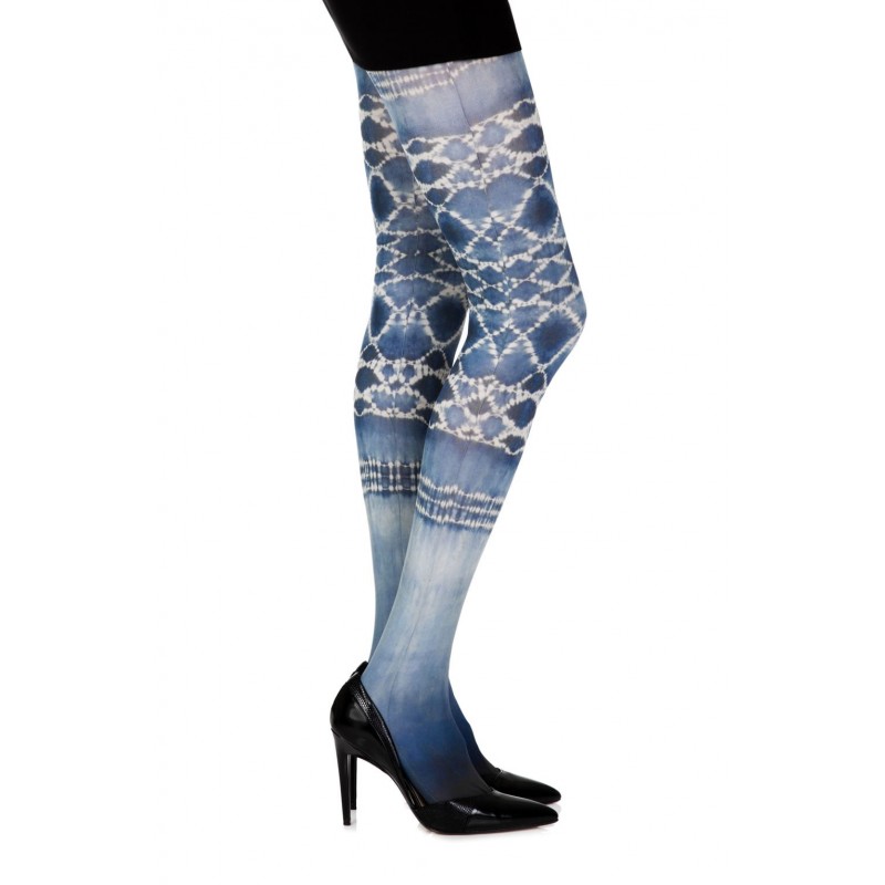 Opaque White 120 Denier Sheer Tights With Special Tie-Dye Printing