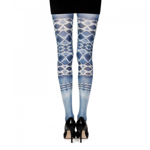 Opaque White 120 Denier Sheer Tights With Special Tie-Dye Printing