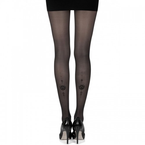 20 Denier Black Sheer Tights With Indian Black Ethnic Jewel Print