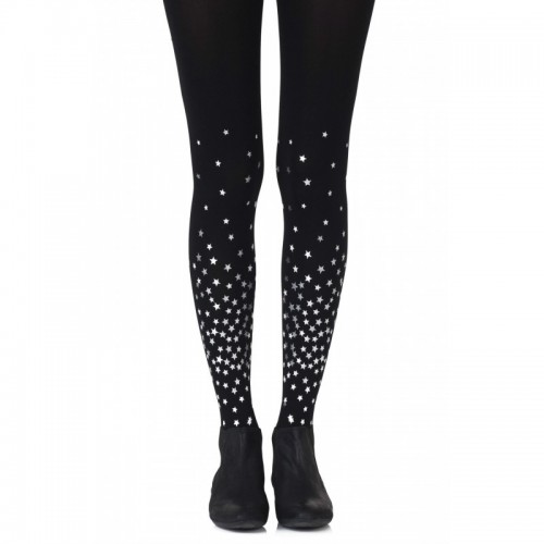 Black & Grey Rise & Shine Tights with All-over Star Print