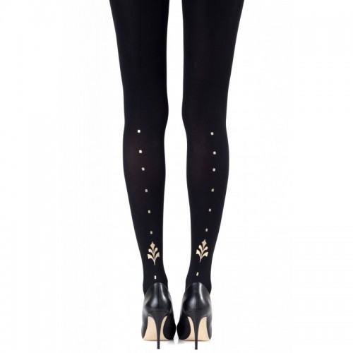 Black & Gold Sheer Tights with Reversible Metallic Print