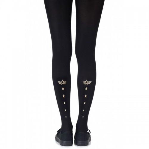 Black & Gold Wings Sheer Tights