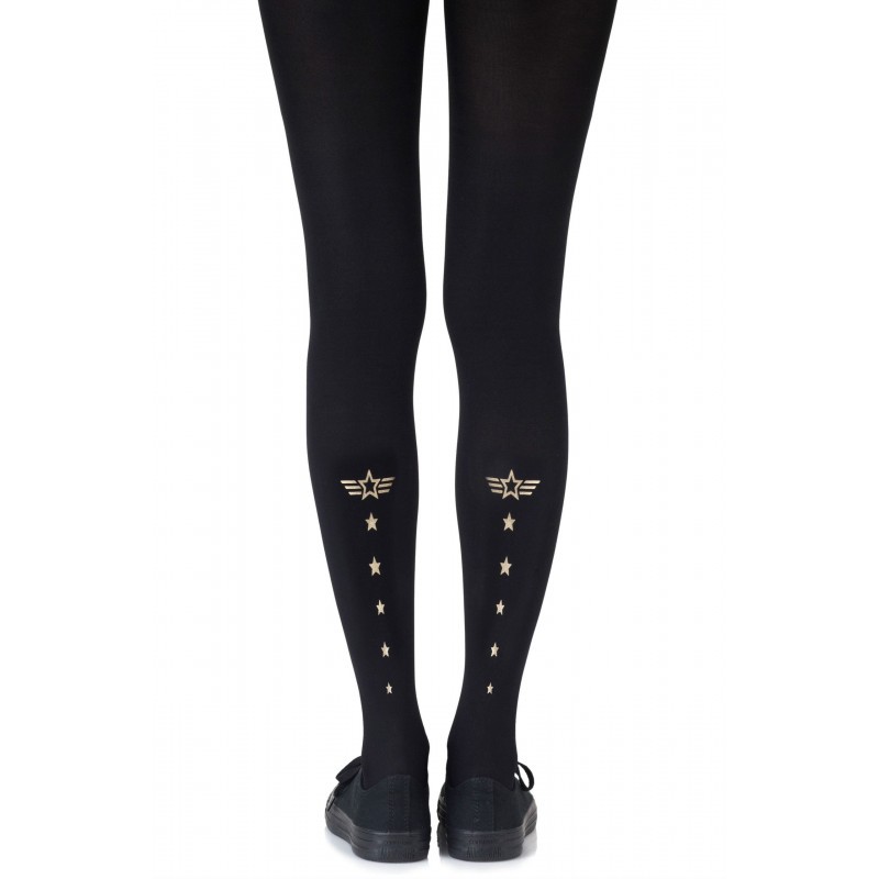 Black & Gold Wings Sheer Tights