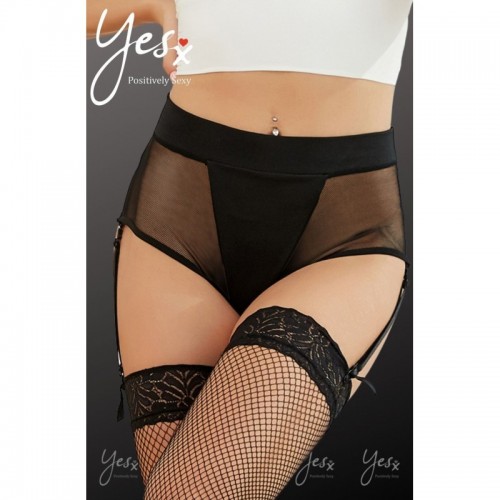 Black High Waisted Gartered Panty With Front Panel & Detachable Suspender Belt