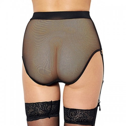 Black High Waisted Gartered Panty With Front Panel & Detachable Suspender Belt