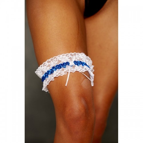 Blue Lacy Leg Garter With Soft Satin Trim & White Lace On Top & Bottom