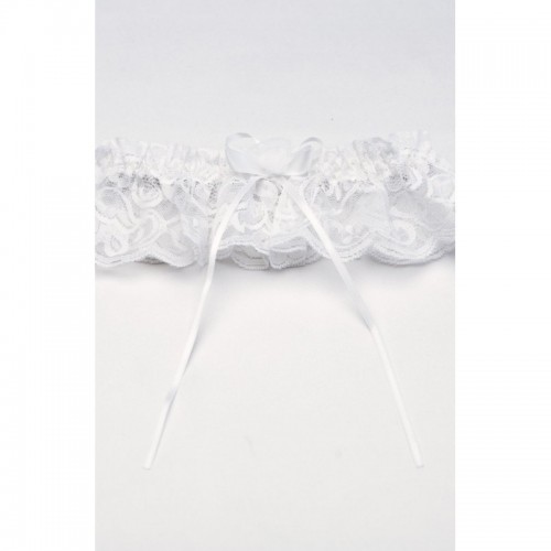 White Lacy Leg Garter With Soft Satin Trim & White Lace On Top & Bottom