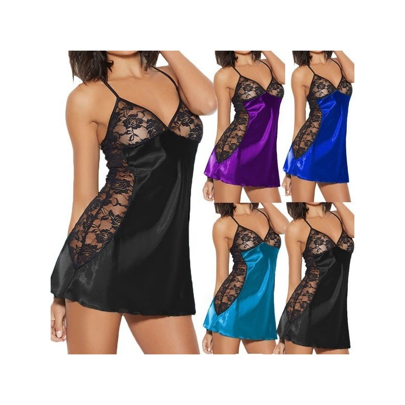 Ladies Satin and Lace Babdoll Chemise Nightdress Lingerie | Small - Plus Size | Womens Underwear & Nightwear by IBA