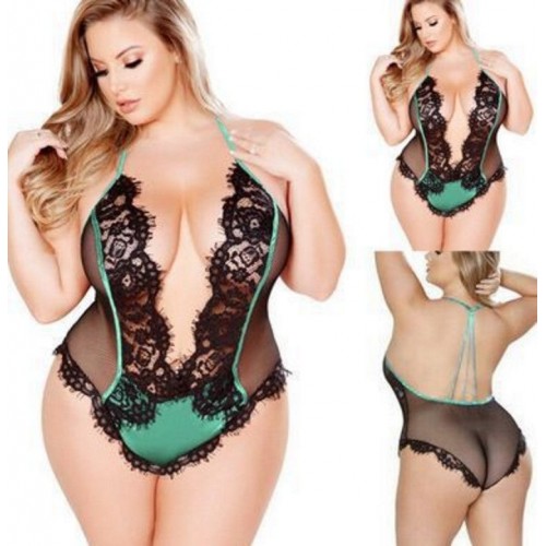 Sheer Teddy Lingerie Bodysuit with Embroidered Lace Edging | Small - Plus Size | Womens Underwear & Nightwear by IBA