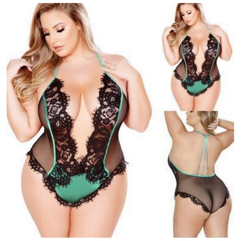 Sheer Teddy Lingerie Bodysuit with Embroidered Lace Edging | Small - Plus Size | Womens Underwear & Nightwear by IBA