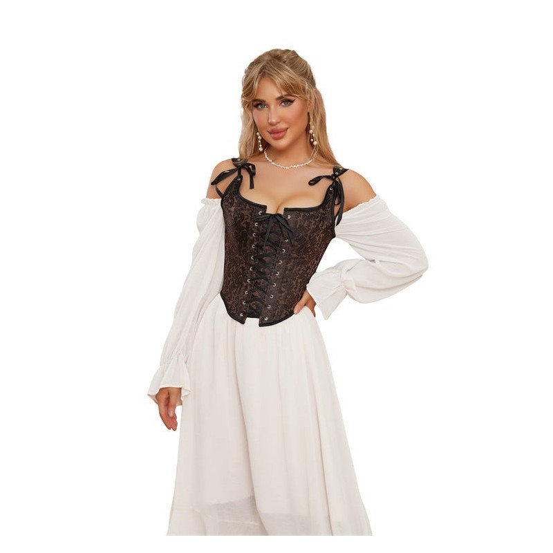 Double-shoulder Strap Jacquard Vintage Corset | Up To 6XL | Womens Underwear & Nightwear by IBA