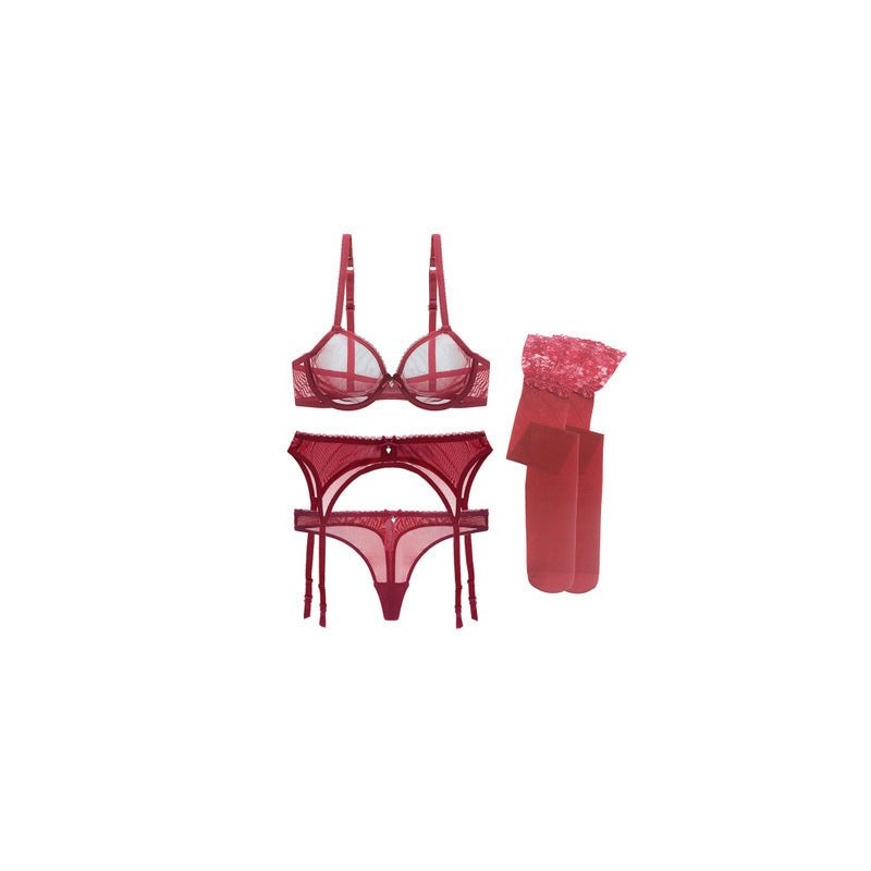 3 Piece Sheer Mesh Lingerie Set with Matching Stockings | Womens Underwear & Nightwear by IBA