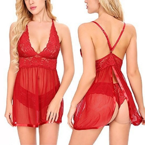 Cheeky Open Back Sexy Sheer Lace Mesh Babdoll Chemise Nightdress | Womens Underwear & Nightwear by IBA