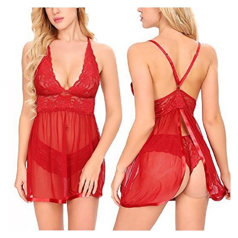 Cheeky Open Back Sexy Sheer Lace Mesh Babdoll Chemise Nightdress | Womens Underwear & Nightwear by IBA