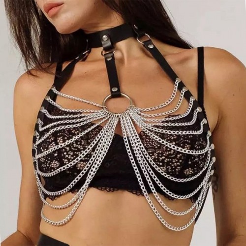 Leather Chain Ring Body Harness Lingerie Top | Womens Underwear & Nightwear by IBA