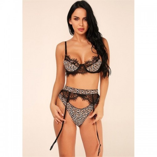 3-Piece Leopard Print Lingerie Underwear Set with Lace Trim | Womens Underwear & Nightwear by IBA