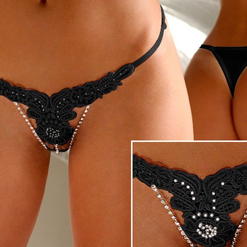 Diamond String Thong Knickers | Black or White | Womens Underwear & Nightwear by IBA