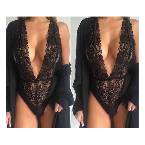 Sexy Deep-V Halter Neck Lace Teddy Bodysuit | Womens Underwear & Nightwear by IBA