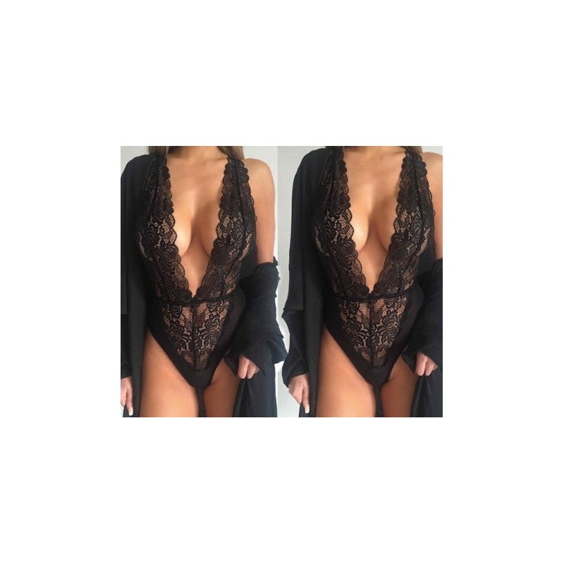 Sexy Deep-V Halter Neck Lace Teddy Bodysuit | Womens Underwear & Nightwear by IBA