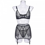 3 Piece Strappy Sexy Black Mesh Lingerie Set | Womens Underwear & Nightwear by IBA