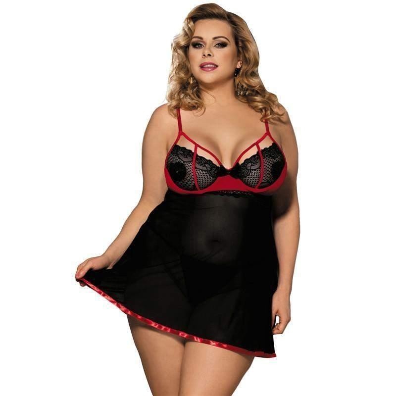 Red and Black Sheer Babdoll Chemise Lingerie | Sizes M-6XL | Womens Underwear & Nightwear by IBA