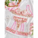 Sexy Embroidered Mesh Lace Garter Matching 4 Piece Lingerie Set | Womens Underwear & Nightwear by IBA