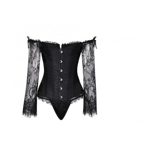 Steampunk Lace Sleeved Gothic Corset Bustier | Available in Red or Black up-to 6XL | Womens Underwear & Nightwear by IBA