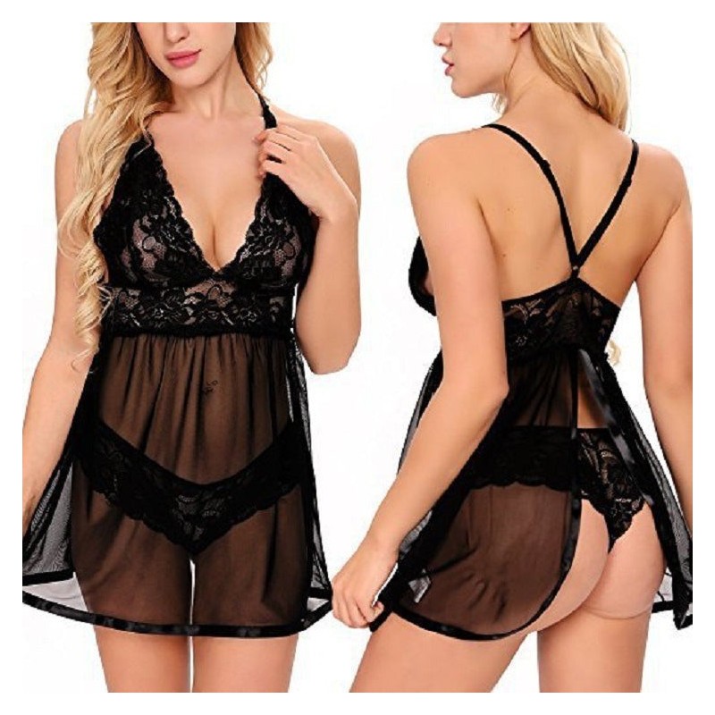 Cheeky Open Back Sexy Sheer Lace Mesh Babdoll Chemise Nightdress | Womens Underwear & Nightwear by IBA