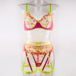 Three Piece Sexy Neon Garter Sheer Lace Lingerie Set | Womens Underwear & Nightwear by IBA