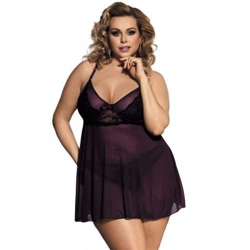 Deep Purple Plus Size Babdoll Chemise Lingerie Set | Womens Underwear & Nightwear by IBA