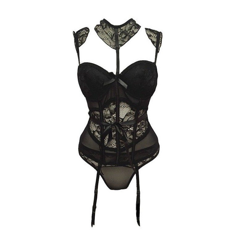 Gothic Black Lace Corset Set | Womens Underwear & Nightwear by IBA