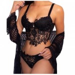 Three Piece Embroidered Lace Sexy Lingerie Set | 4 Colour Options | Womens Underwear & Nightwear by IBA