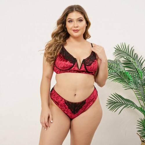 Sexy Plus Size Velvet Velour Matching Lingerie Set | Womens Underwear & Nightwear by IBA