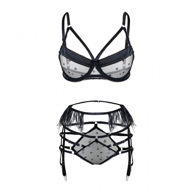 Polka-Dot Mesh Sexy 3 Piece Lingerie Set | Womens Underwear & Nightwear by IBA